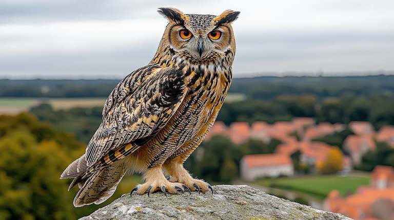 eurasian eagle owl curious 
